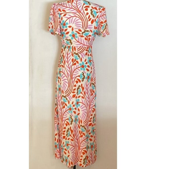 NEW RHODE FLUTTER SHORT SLEEVE LONG DRESS IN LAGO VINE PRINT SIZE 4 - Picture 2 of 6